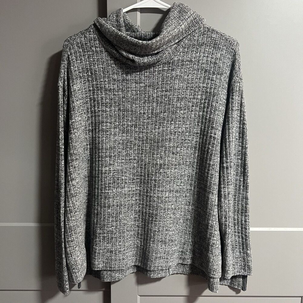 Anthropologie Maeve Women Ribbed Cowl Neck Side Slit Sweater Gray XS Oversized
